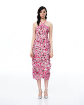 Fiora Halter Neck Floral Embroidered Maxi Dress - Rose Red
