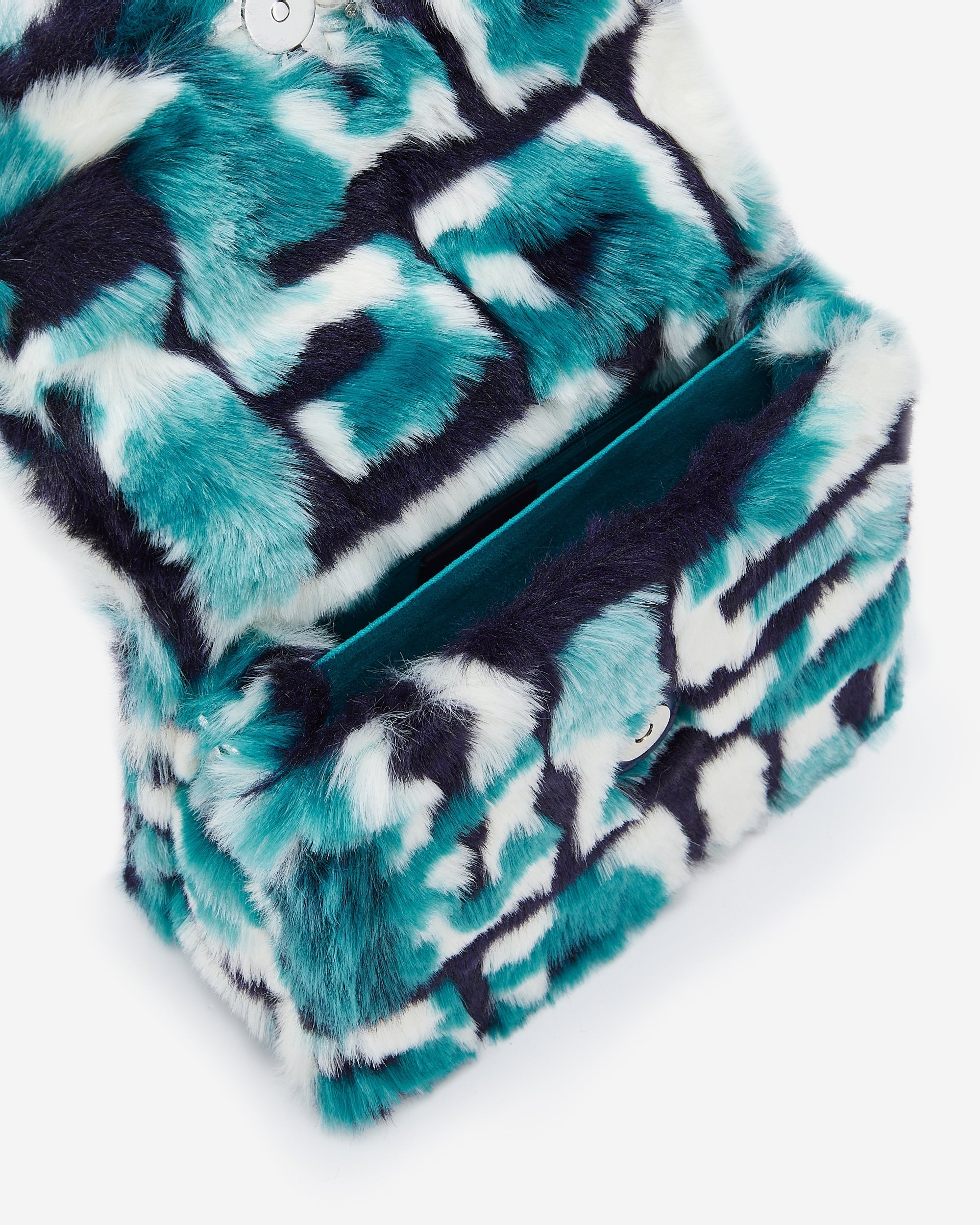 Mini Flap Faux Fur Fabric Bag - Peacock Blue