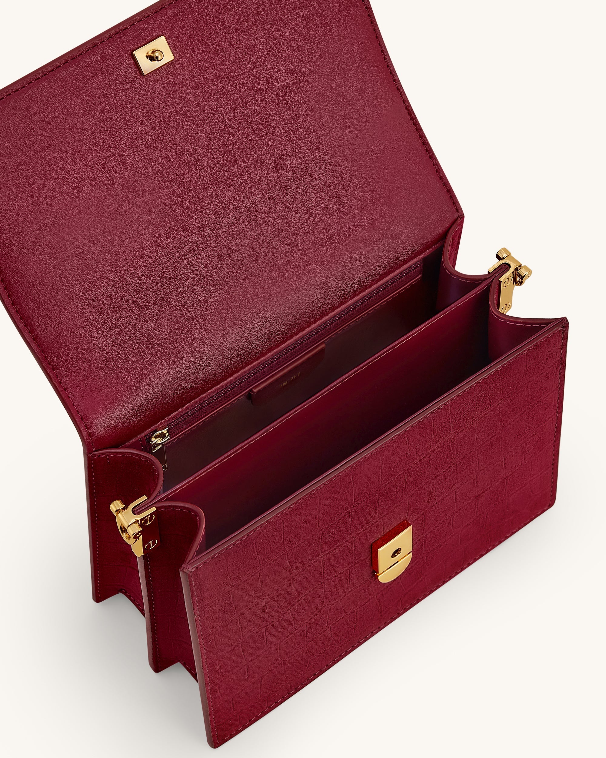 Mini Flap Faux Suede Croc Embossed Crossbody - Burgundy