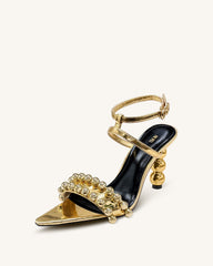 Mia Strappy High Heels With Beaded Detail - Gold