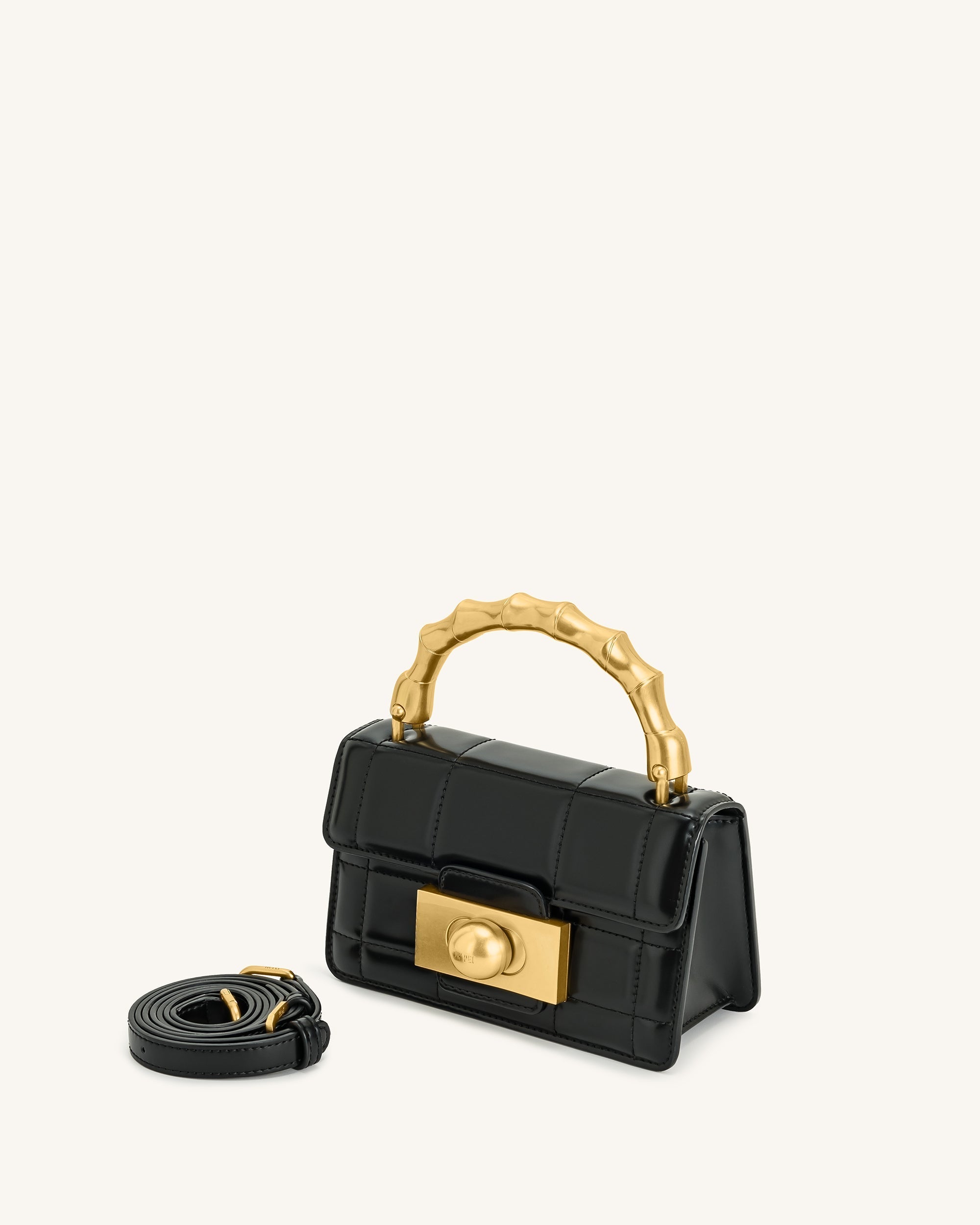Kaia Bamboo Metal Handle Handbag - Black