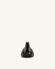 Lila Faux Croc-Effect Metal Frame Clutch - Black