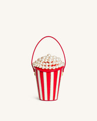 Skylar Faux Pearl Embellished Bucket Bag - Red