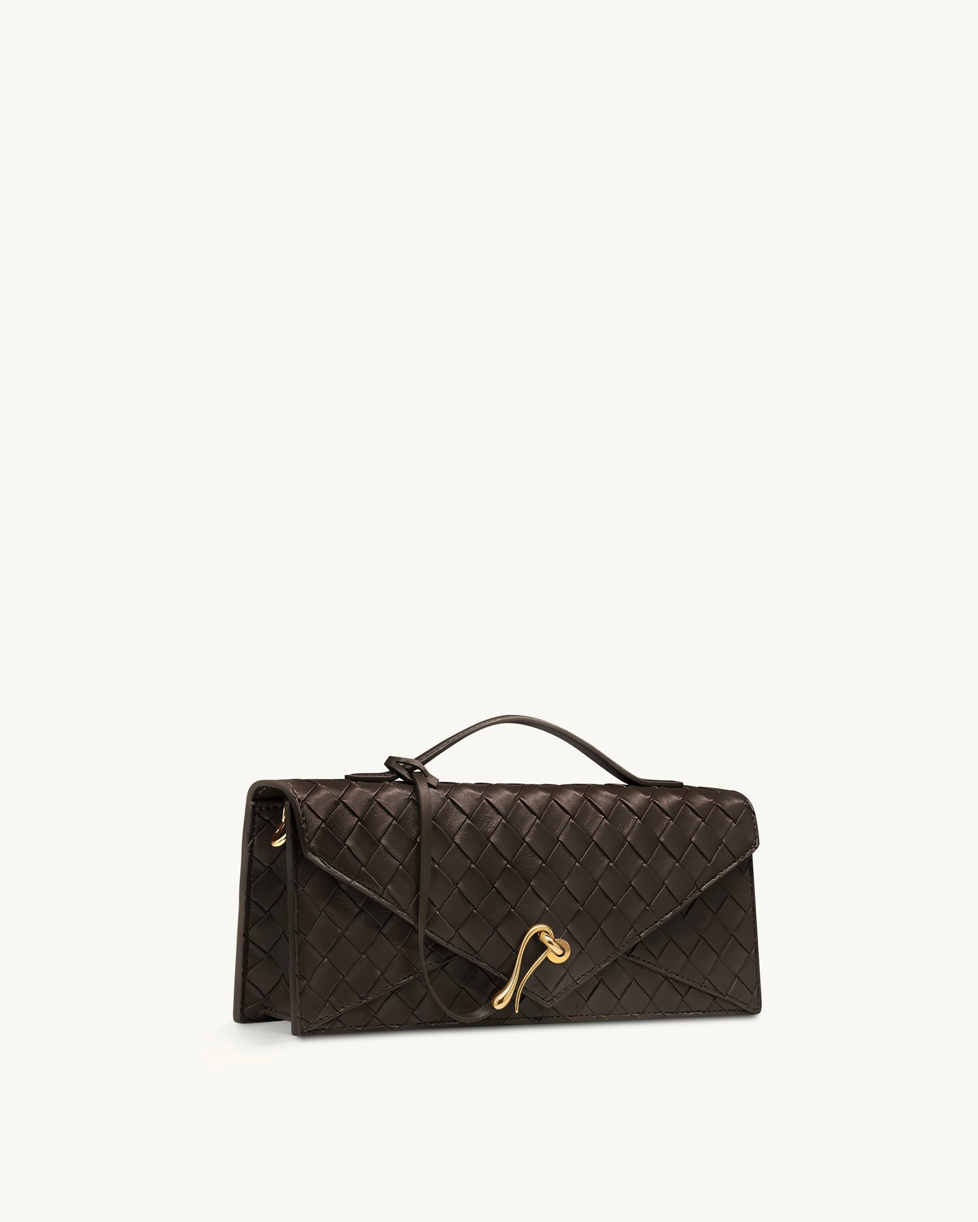Celeste Woven Textured Envelope Top Handle Bag - Dark Brown